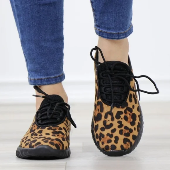 Leopard Animal Print Womens Fashion Comfort Walking Sneakers Shoes - Picture 9 of 9